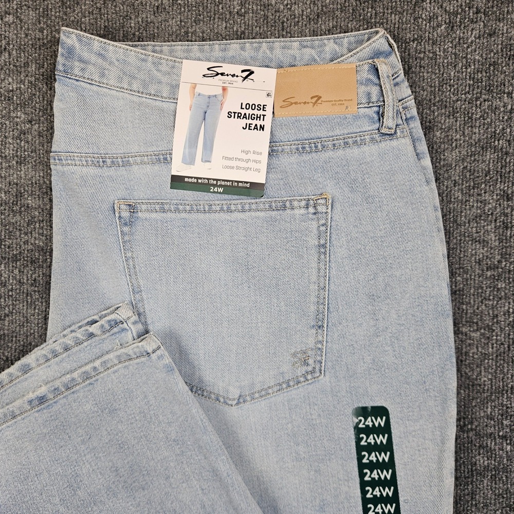 Seven7 Loose Straight Jeans Women's 24W High Rise Light Wash Plus Size NEW NWT